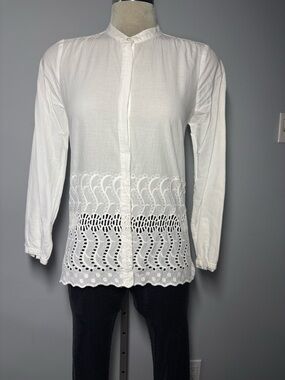 J. Crew White Cotton Eyelet Button-Front Blouse